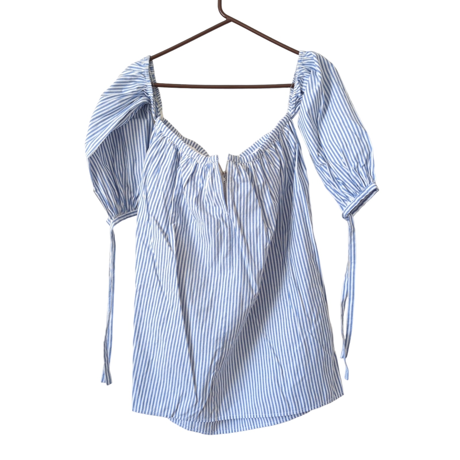 Tularosa Revolve Womens Top Off Shoulder Blue Striped Blouse Size Small Coastal